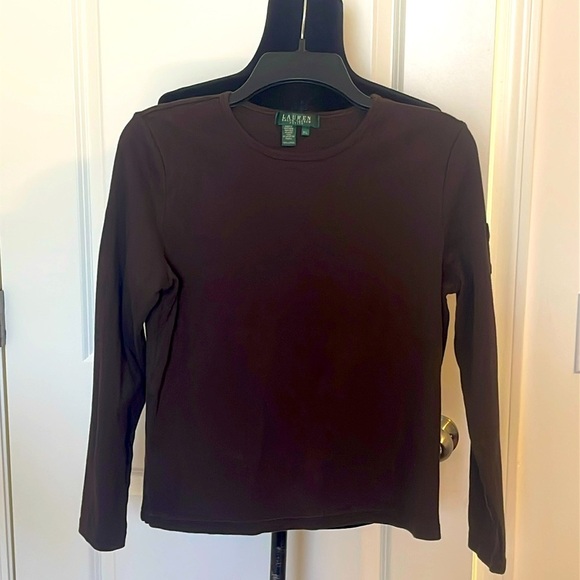 LAUREN RALPH LAUREN PETITE BROWN LONG SLEEVE TSHIRT SZ P/L - Picture 1 of 5